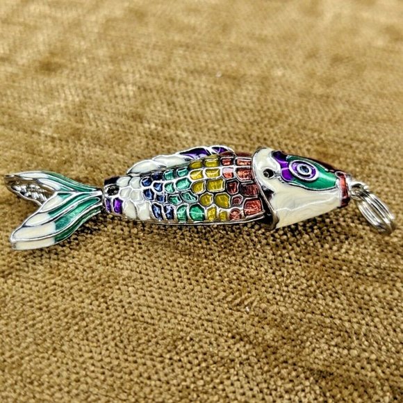 3-D Koi Hinged Necklace Pendant Rainbow Fish 2" Length - Picture 3 of 3